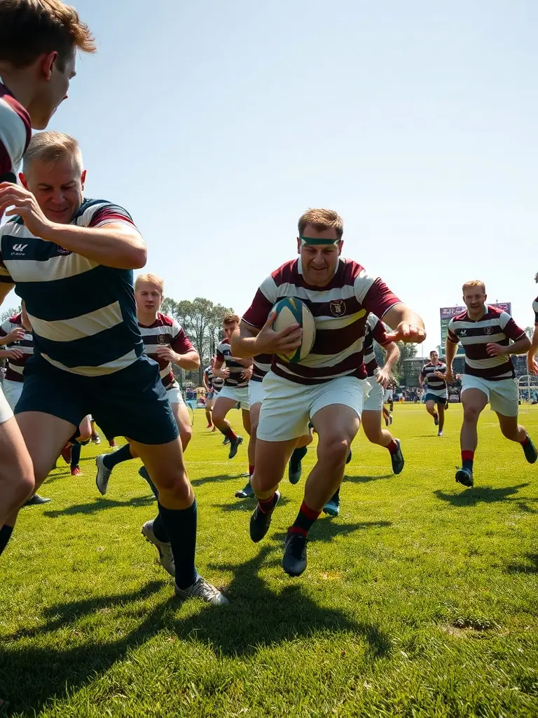 A group of adults participating in a rugby match, demonstrating the competitive and community aspects of the sport at USJO UNION SPORTIVE JUILLAC.