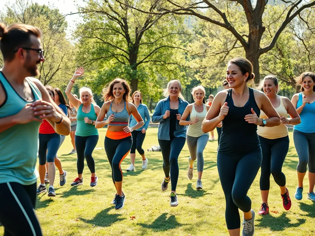 A vibrant image of community members participating in a fitness activity organized by USJO UNION SPORTIVE JUILLAC, emphasizing inclusivity and community engagement.